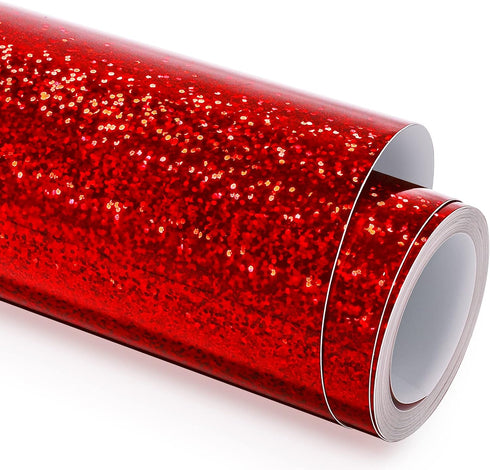 GIRAFVINYL Holographic Red Glitter Vinyl, -12” X 6ft Red Glitter Permanent Vinyl for Tumbler, Home and Car Decorations...