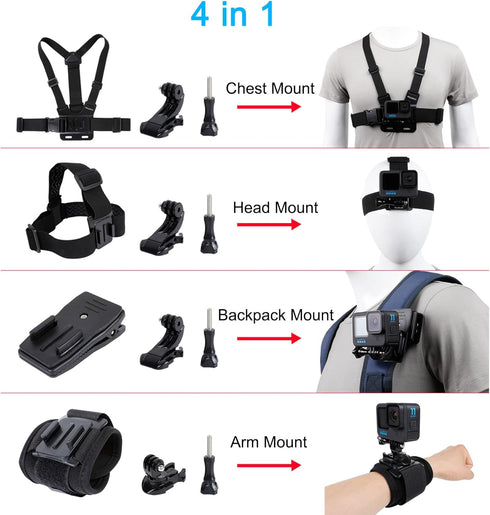 Accessories Set for GoPro Hero 12/11/10/9/8/7/6/5/4,New Quick Release Head Strap Mount + Chest Mount Harness + Backpack Clip Holder + 360°Rotating...