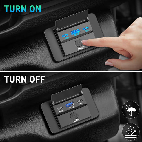 Qidoe 12V USB Outlet with Power Switch, Dual 36W PD3.0 Type C & QC3.0 18W USB Panel Mount 12V Outlet with USB C Cable, Waterproof Car USB Socket C...