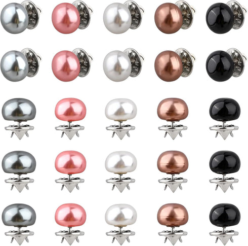 Women Shirt Brooch Buttons, 25 Pcs Metal Pearl Cover Up Button Pin Safety Lapel Pins Sweater Shawl Clips Tie Tacks Pin for Clothing Coat Dress Bag...