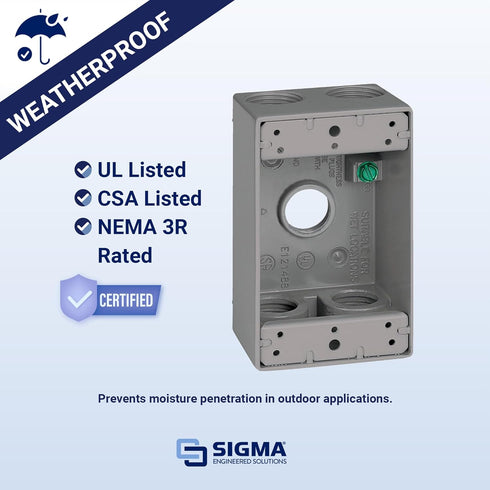 SIGMA ENGINEERED SOLUTIONS 14253-5 Metal Electrical Outlet Box, Weatherproof, Easy Mount Plug and Receptacle Protector, Gray, (5) 3/4-Inch Holes, ...