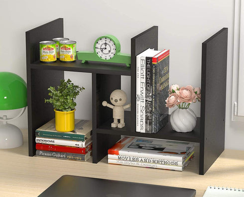 Desktop Bookshelf Storage Organizer Adjustable Wood Desktop Display Shelf Rack Counter Office Storage Rack Top Bookcase - Free Style Display Natur...