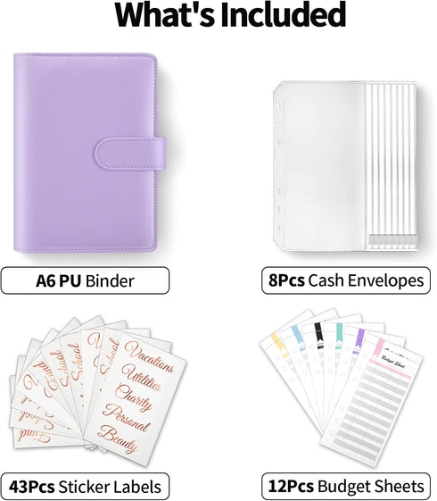 Sooez Money Organizer for Cash, A6 Budget Binder with Zipper Envelopes, Rose Gold Sticky Labels & Extra Thick Expense Sheets,Money Saving Binder B...
