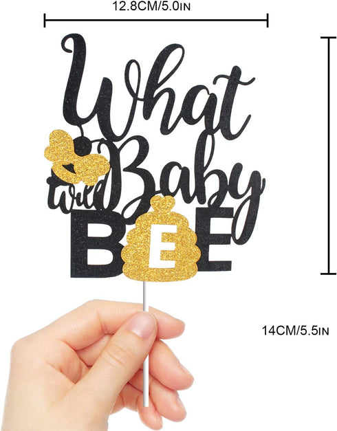 What Will Baby Bee Gender Reveal Cake Topper - Gold Glitter Spring Holidays Bumble Honey Bee Honeycomb Cake Décor - Boy Or Girl He Or She Baby Sho...