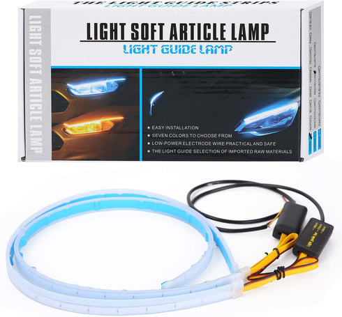 Flexible Car Led Light Strip, Dual Color 2 Pcs 24 Inches DRL LED Headlight Surface Strip Tube Light Daytime Running White & Amber Waterproof Switc...