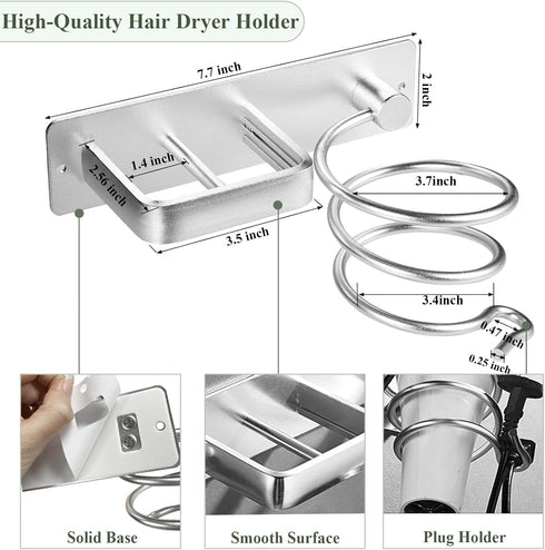 Hair Dryer Holder - Hair Tool Organizer Wall Mount, Aluminum Blow Dryer Holder with Self Adhesive and Drilling Install Options, Flat Iron/Curling ...