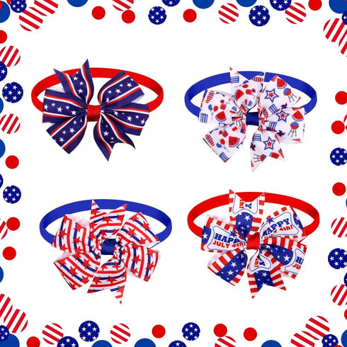 Dog Bow Ties Set, 24pcs Adjustable Holiday Themed, for 4th of July, Memorial Day, Pet Dog Collar Grooming Accessories...