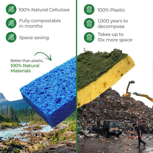 bioGo 10 Pack Compostable Pop-Up Sponges - Expanding, Non-Scratch, Plant-Based Dish Sponges...