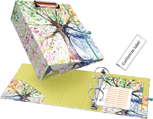2 Inch Mini 3 Ring Binder for 5.5" x 8.5" Paper with 5-Tab Dividers EYROZILL Cute Mini Binder for School/Office Supplies and Home, Season Tree...