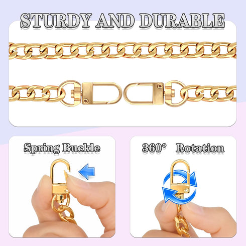 Gondiane 2Pcs Flat Purse Chain Strap Handbag Replacement Strap with Metal Buckles(15.7 Inches/40cm, Gold)...