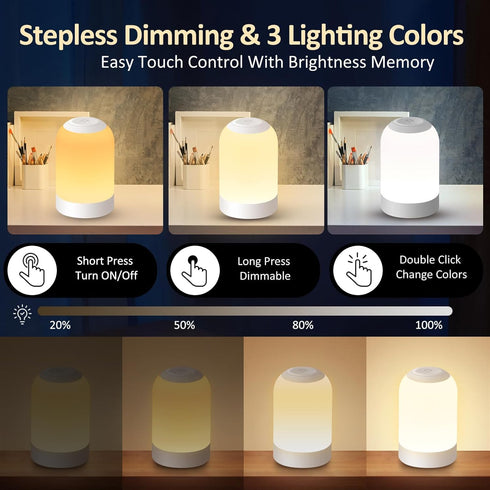 G Keni LED Touch Bedside Table Lamp, Baby Night Light for Kids, Dimmable Nursery Lamp with Timer, Nightstand Lamp for for Living Room, USB Recharg...