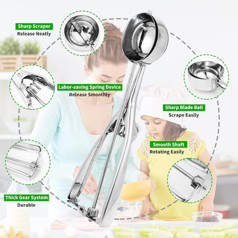 3PCS Ice Cream Scoop,Premium cookie scoop set,Small/Medium/Large stainless steel Scoops,Professional Ice cream Scooper with Trigger Release for Ba...