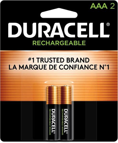 Duracell Rechargeable AAA Batteries, 2 Count Pack, Triple A Battery for Long-lasting Power, All-Purpose Pre-Charged Battery for Household and Busi...