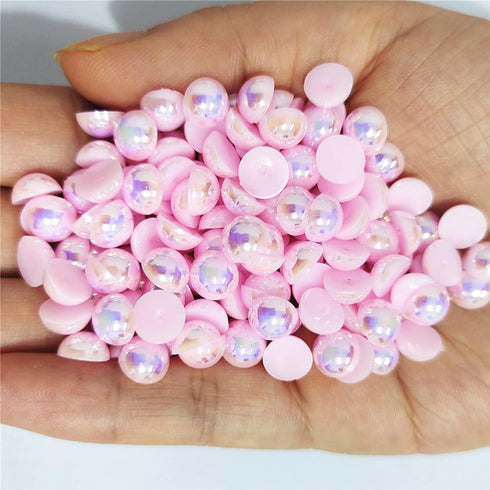 1500PCS Flat Back Half Round Pearls, 4mm Pink AB Half Flatback Pearls Gems Beads for Crafts, Jewelry Making, Shoes, Cup, Nail Art Decoration...