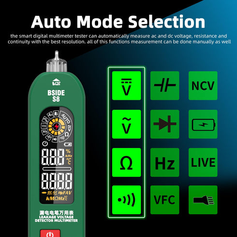 BSIDE Smart Digital Multimeter Rechargeable Electrical Voltage Tester, Voltage Leakage and Environment Temperature Test, Measures Capacitance Diod...