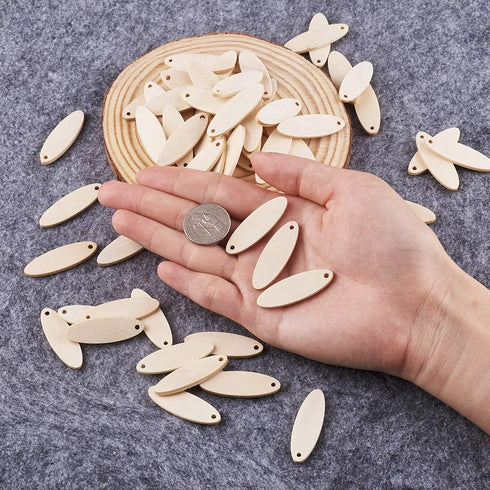 KISSITTY 200pcs Natural Unfinished Blank Wooden Oval Flat Pendants Wheat 1.4x0.47 Inch for Earring Pendant Jewelry DIY Craft Making...