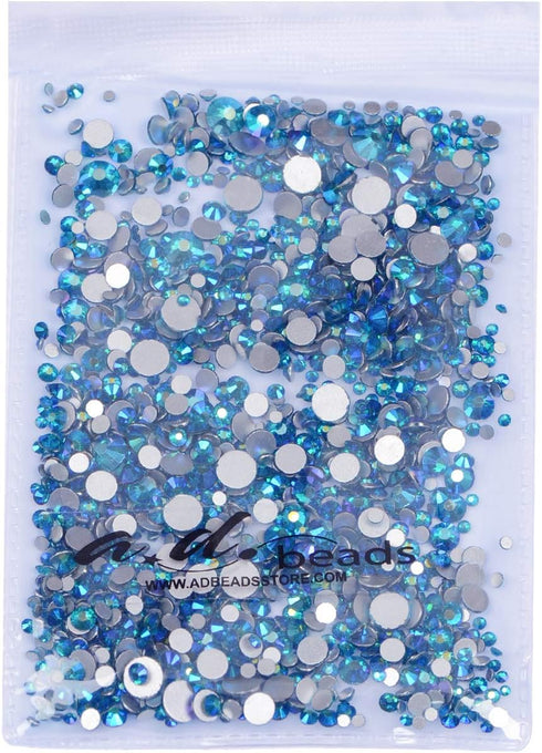 AD Beads 1440 Pieces Mixed Size No Hotfix Glue on Quality Glass Flatback Rhinestones Round Crystal Gems (36 Blue AB)...