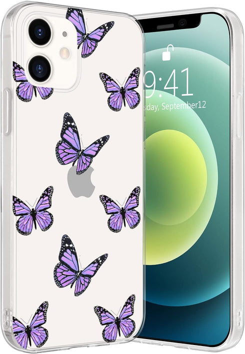 Idocolors Cute Butterfly Case for iPhone 7/iPhone 8,Clear Soft Bumper TPU Ultra Slim Shockproof Design Protective Cover,Girly Purple Butterfly for...