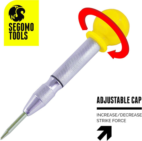 Segomo Tools 5 Inch Precision Diamond Knurled S2 Steel (58-60) Automatic Center Punch | Punch Tool | Spring Loaded Center Punch | Auto Center Punc...