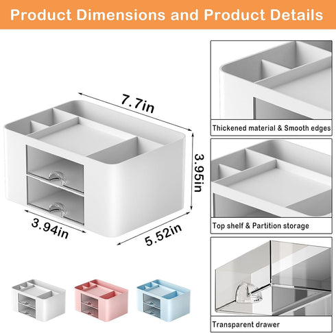Desk Organizer with 4 Compartments and 2 Drawers, Pen Holder for Desktop Storage, Makeup Organizer, Desk Organization and Accessories for School, ...
