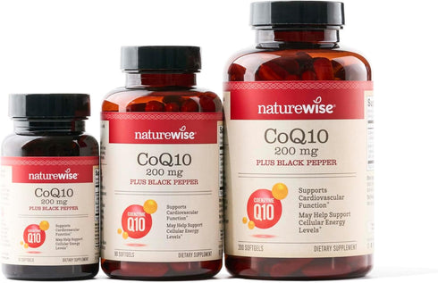 NatureWise CoQ10 200mg Softgels, High Absorption CoQ10 with BioPerine Black Pepper - Antioxidant for Heart Health + Cellular Energy - Vegan, Non-G...
