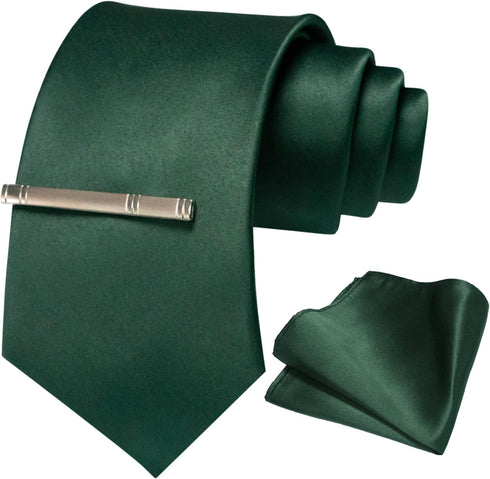 RBOCOTT Solid Color Tie and Pocket Square with Tie Clip Sets...