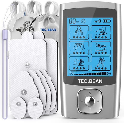 24 Modes Tens Unit Muscle Stimulator, Rechargeable Tens Machine with 8 Electrode Pads (American Gel), Electric Pulse Massager for Pain Relief Ther...