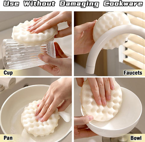 4-Pack Kitchen Dish Sponges with Two Suction Cup Holders - Dual-Sided Scrubbers for Non-Scratch Cleaning, Absorbent and Quick Drying...
