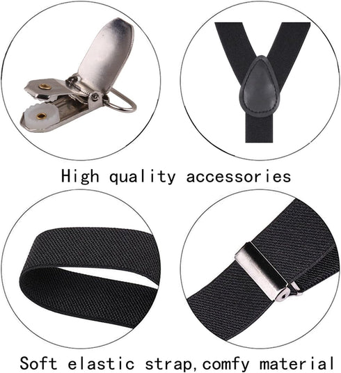 Suspenders for Men and Women Adjustable Elastic 1 inch Wide Leather Heavy Pants Strong Metal Clips Suspender Costume...