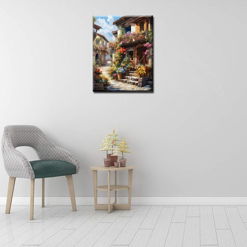 Flowers Town Paint by Numbers for Adults Kids Beginners Italy City Street Flowers DIY Acrylic Painting Gift Kits Drawing Paintings Pictures Arts C...