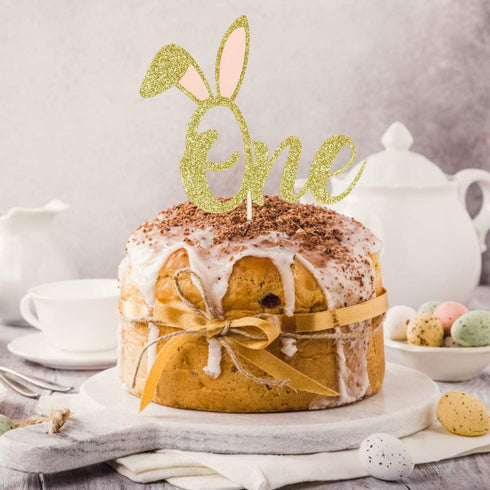 Gold Glitter Some Bunny One Birthday Cake Topper, Bunny 1st Birthday Cake Topper for Easter 1st Birthday Party Cake Decorations...