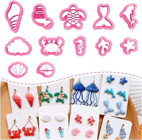 Keoker Polymer Clay Cutters, Ocean Clay Cutters for Polymer Clay Jewelry, 12 Shapes Sea Life Clay Earring Cutters, Small Earring Cutters for Polym...