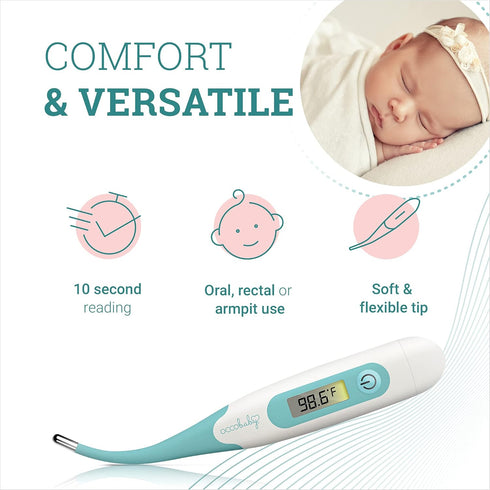 OCCObaby Clinical Digital Baby Thermometer - LCD, Flexible Tip, 10 Second Quick Accurate Fever Read Rectal Oral & Underarm Use Waterproof Thermome...
