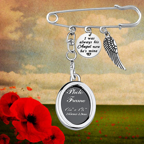 FEELMEM Loss Memorial Gift I Was Always His Angel Now He’s Mine Memorial Safety Pin Brooch Husband Dad Funeral Gift...