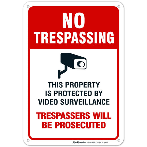 Video Surveillance No Trespassing Sign, CCTV Security Camera, 10x7 Inches, Rust Free .040 Aluminum, Fade Resistant, Made in USA by Sigo Signs...