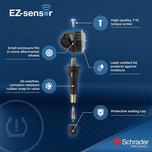 Schrader 33500 EZ-Sensor Single SKU (314.9 MHz, 315 MHz, and 433 MHz) Programmable Snap-in Fixed Angle Valve Tire Pressure Monitoring Sensor (TPMS...