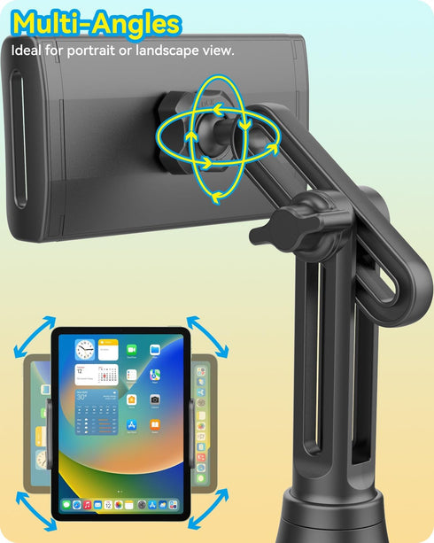 for iPad Car Mount Cup Holder Tablet Holder Adjustable Height Long Arm for 5-11" Samsung Tablets iPad Pro Air Mini iPhone Cell Phone, Black...