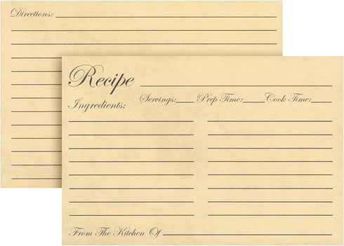 Juvale 60-Pack Recipe Cards Double Sided, Bulk Pack Thick Vintage Index Cards 4x6 for Cooking, Baking and Kitchen Organization, Restaurants, Cafes...