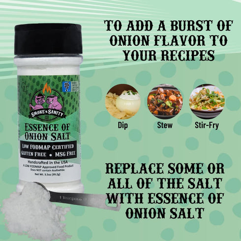 Smoke n Sanity Essence of Onion Salt - Certified Low FODMAP - Contains No Garlic - Low FODMAP Seasonings. Certified Gluten Free - Certified Kosher...