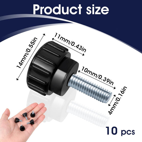 10PCS M4 x 10 mm Thumb Screws Carbon Steel Threaded Thumbscrew Black Round Clamping Screws Knurled Handle Bolts Grip Mounting Thumb Screw Knobs fo...
