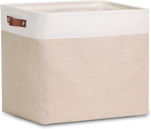 DULLEMELO Large Collapsible Storage Basket/Bin with Sturdy Leather Handles, Fabric Organizer Bin for Storage Clothes, Toys, Books, Office, Bedroom...
