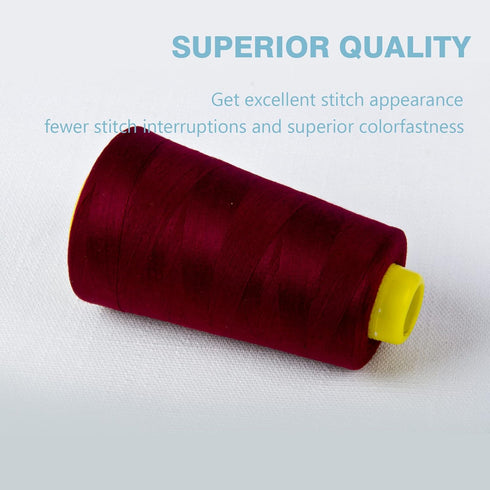 Serger Thread All-Purpose Thread for Sewing, Burgundy Thread, Polyester Sewing Thread, 4 Cones of 3000 Yards Each Spool Thread for Sewing Machine ...