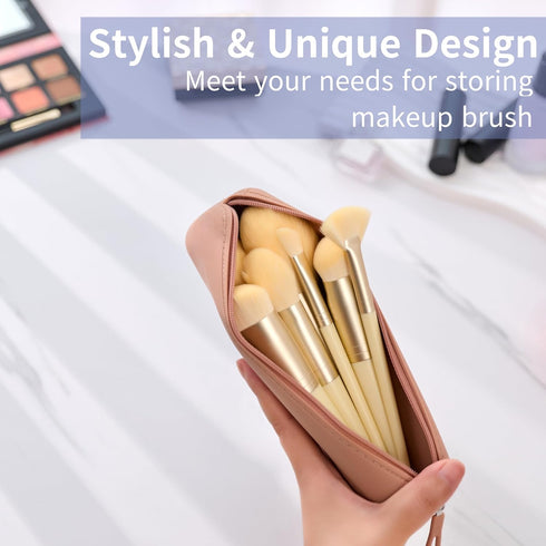 Large Travel Makeup Brush Holder, Silicon Portable Cosmetic Brushes Organizer, Soft Makeup Tools Pouch, Travel Makeup Essentials (Light Pink)...