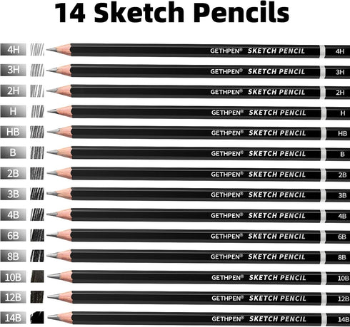 Sketch Pencil Set - 14 Pack, Graphite Pencils Drawing, Shading and Sketching Supplies for Pro Artists...