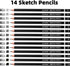Sketch Pencil Set - 14 Pack, Graphite Pencils Drawing, Shading and Sketching Supplies for Pro Artists...
