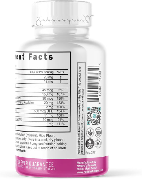 Nutri Lutein 20mg Eye Vitamins Complex - Triple Carotenoid Formula - Lutein and Zeaxanthin Supplements - Contains Zinc, Vitamins A,C,D3,E, Folate ...