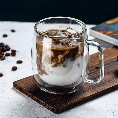Glass Coffee Mug, 8.5 oz Double Walled Insulated Cup Heat-resistant for Tea Coffee Latte Cappuccino Espresso Iced Tea Dishwasher & Microwave Safe,...