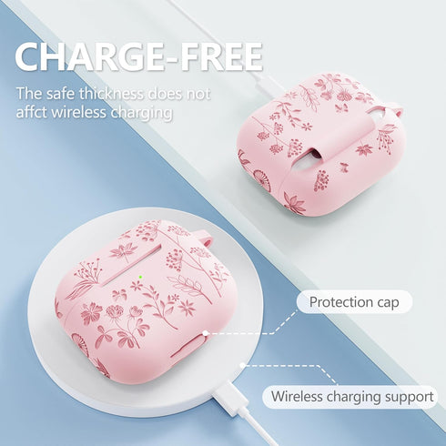 for Airpods 3rd Generation Case - Flower Engraved Soft Silicone Case Compatible with Airpods Case 3rd Generation - Cute Case for Airpod 3rd Genera...