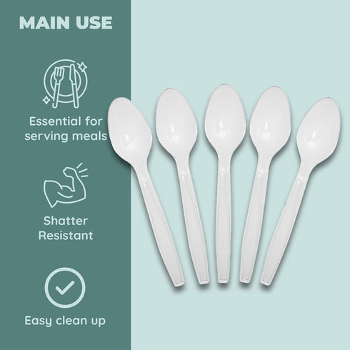 Disposable White Plastic Spoons, Plastic Cutlery: Utensils for Parties, Picnics, Office Home & School - 100 Count...