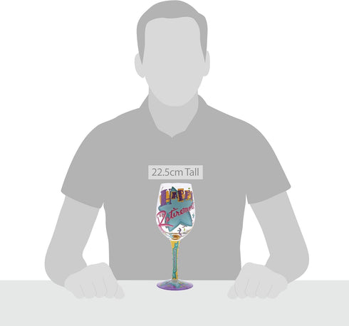 Enesco 6002442 Designs by Lolita Happy, Retirement Blown Wine Glass, 15 oz., Multicolor...